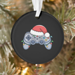 Video Game Controller Christmas Santa Hat Gamer Ornament