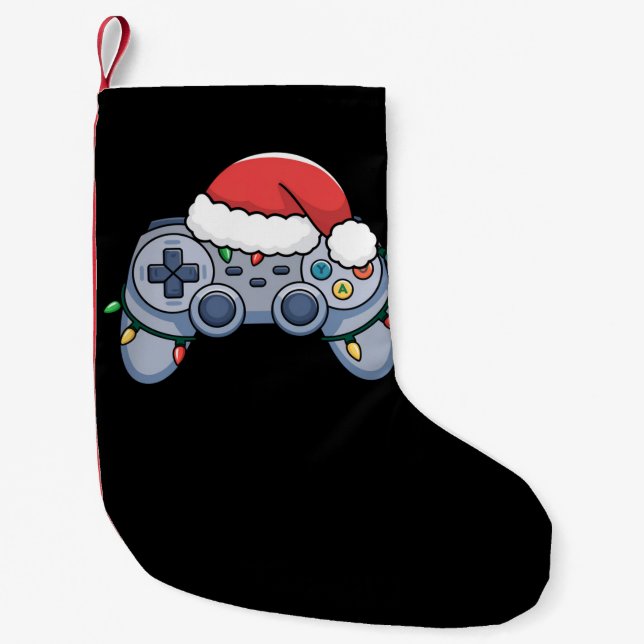 Video Game Controller Christmas Santa Hat Gamer Small Christmas Stocking (Front)