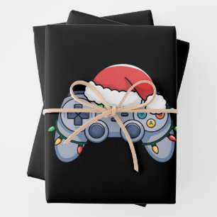 Video Game Controller Christmas Santa Hat Gamer Wrapping Paper Sheet