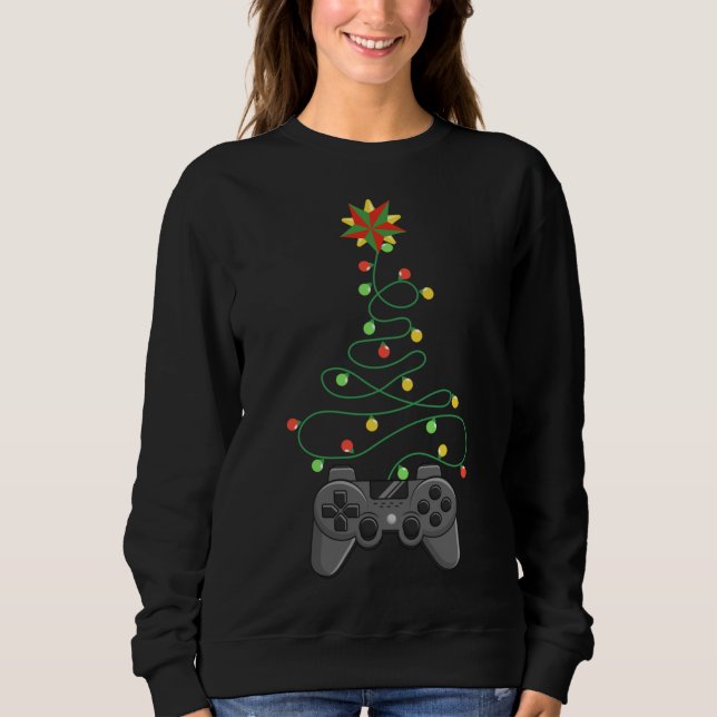 Video Game Controller Christmas Tree Lights Funny  Sweatshirt (Front)