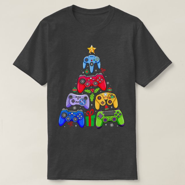 Video Game Controller Christmas Tree Merry Christm T-Shirt (Design Front)