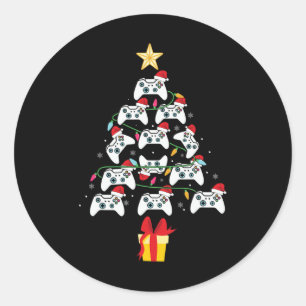 Video Game Controller Christmas Tree Xmas Boy Men Classic Round Sticker
