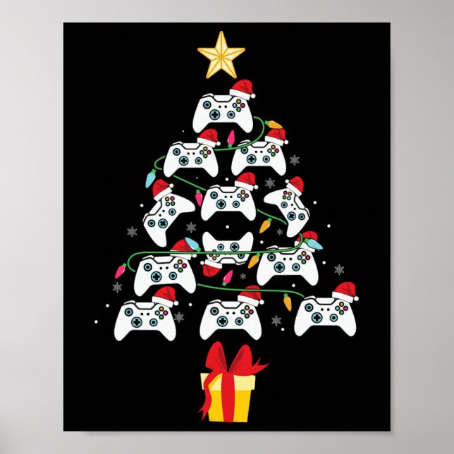 Video Game Controller Christmas Tree Xmas Boy Men  Poster (Front)