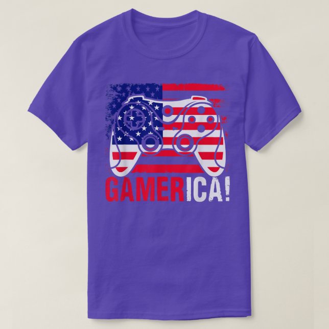 Video Game Controller Funny Gameric American Flag  T-Shirt (Design Front)