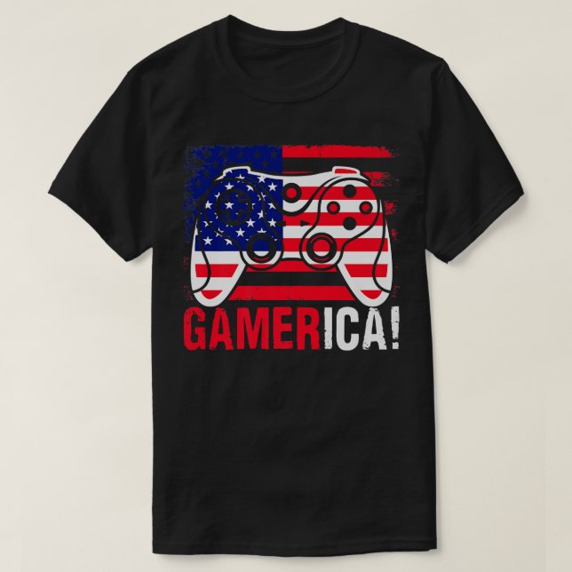 Video Game Controller Funny Gameric American Flag  T-Shirt (Design Front)