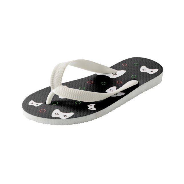 Video Game Controller, Game Time, Red & Green Art Kid's Thongs (Angled)
