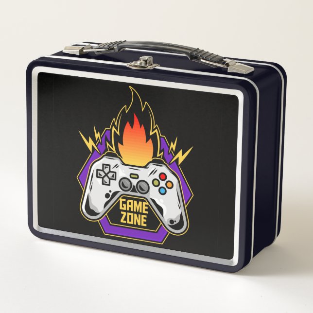 Video Game Controller Game Zone with Flames  Metal Lunch Box (Front)