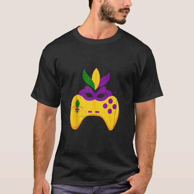 Video Game Controller Gamer Retro Mardi Gras Carni T-Shirt (Front)
