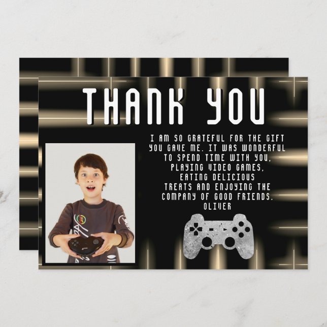 Video Game Controller Gaming Photo Birthday Thank You Card (Front/Back)