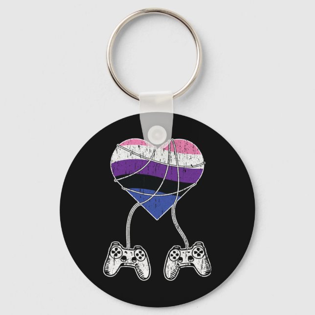 Video-game Controller Gender-fluid Pride Gaming Lg Key Ring (Front)