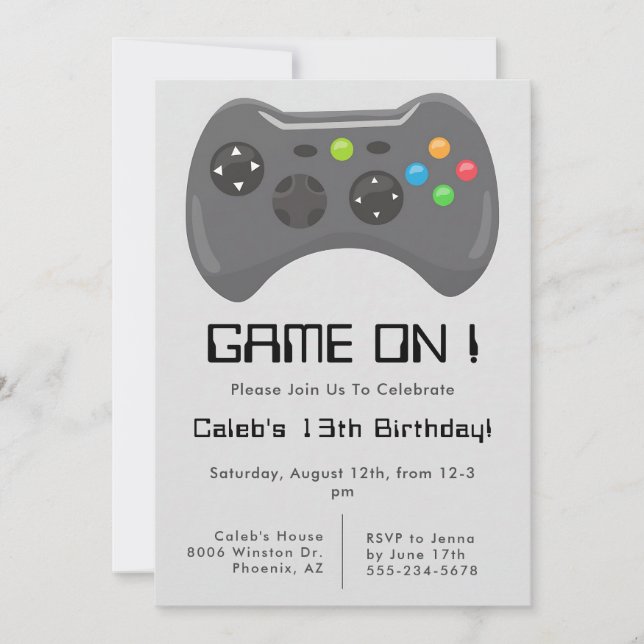 Video Game Controller Grey Boys Birthday Invitation (Front)