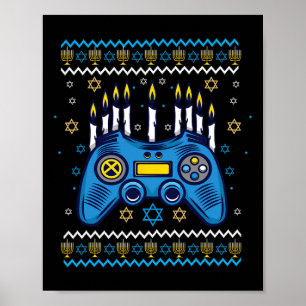 Video Game Controller Hanukkah Menorah Candles Jew Poster