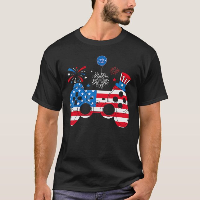 Video Game Controller Happy 4th Of July US America T-Shirt (Front)