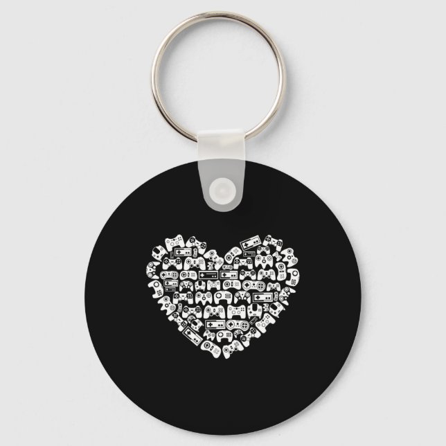 Video-game Controller Heart Valentines Day Cool Ga Key Ring (Front)