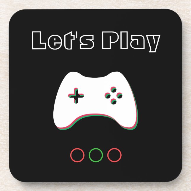 Video Game Controller, Let's Play, Red & Green Art Coaster (Front)
