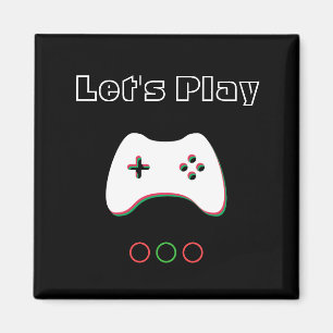 Video Game Controller, Let's Play, Red & Green Art Magnet