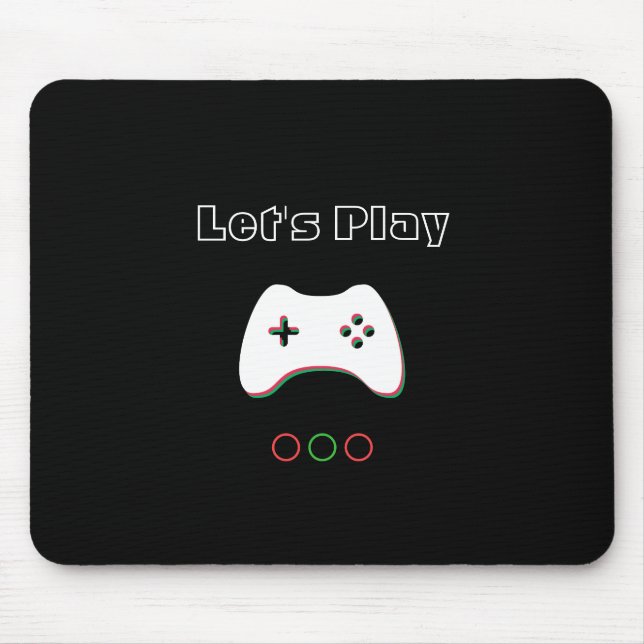 Video Game Controller, Let's Play, Red & Green Art Mouse Pad (Front)