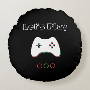 Video Game Controller, Let's Play, Red & Green Art Round Cushion
