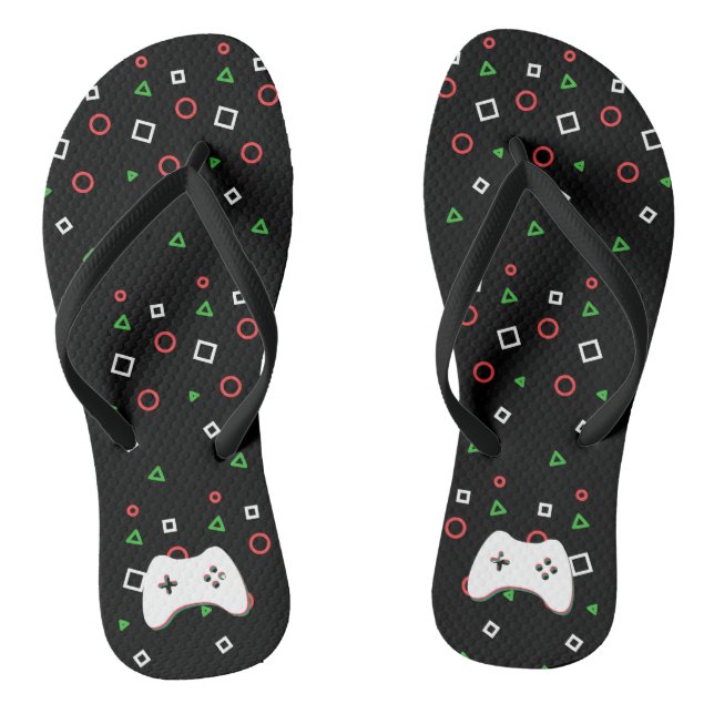 Video Game Controller, Let's Play, Red & Green Art Thongs (Footbed)