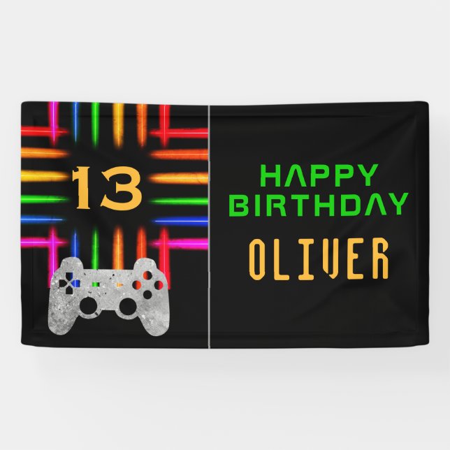 Video Game Controller Neon Gaming Birthday Party Banner (Horizontal)