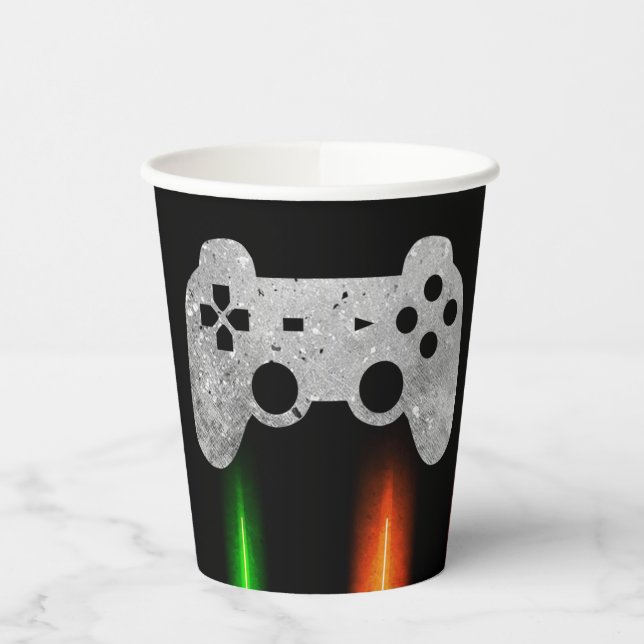 Video Game Controller Neon Gaming Birthday Party Paper Cups (Left)