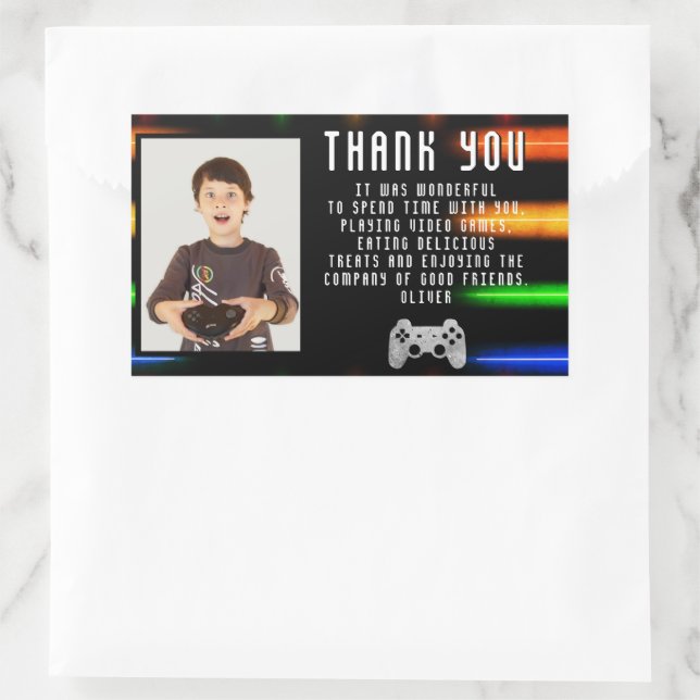 Video Game Controller Neon Gaming Photo Birthday Rectangular Sticker (Bag)
