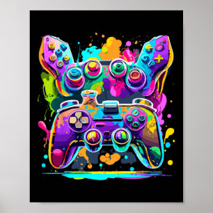 Video Game Controller Paint Drip Colourful Gamers  Poster