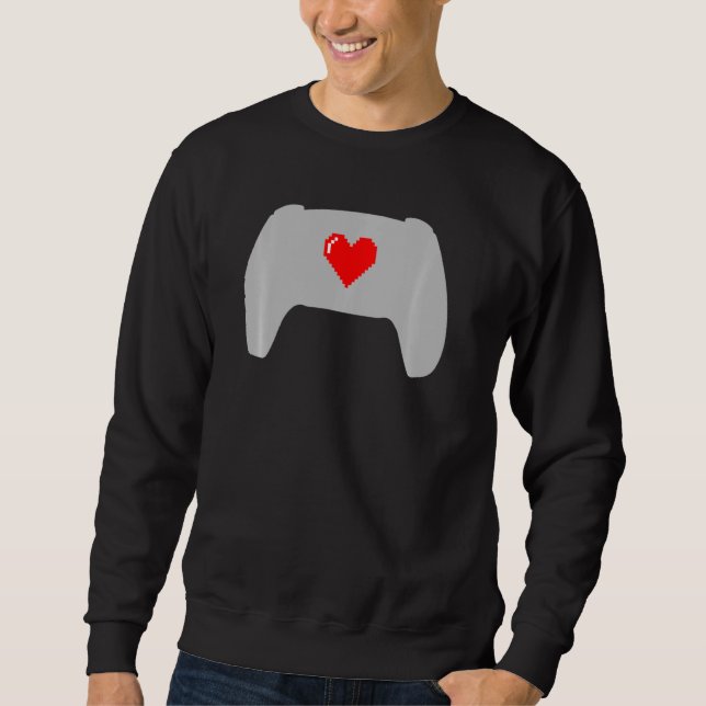 Video Game Controller Pixel Heart Gamer Valentine  Sweatshirt (Front)