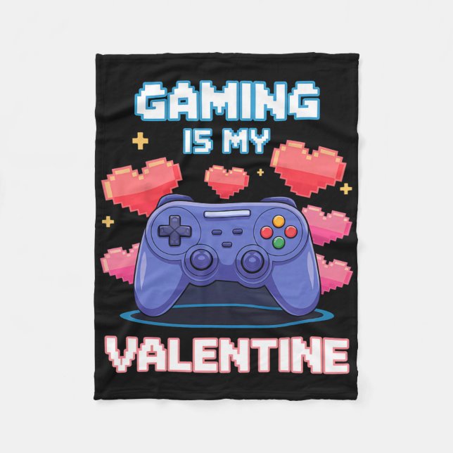 Video Game Controller Pixel Hearts For Valentine's Fleece Blanket (Front)