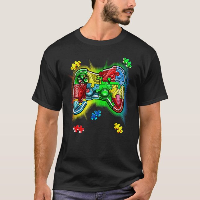 Video Game Controller Puzzle Piece Tee Autism Awar (Front)