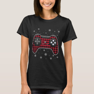 Video Game Controller Red Plaid Gamer Boys Kids T-Shirt