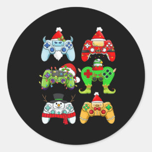 Video Game Controller Santa Elf Gamer Boys Xmas 1 Classic Round Sticker