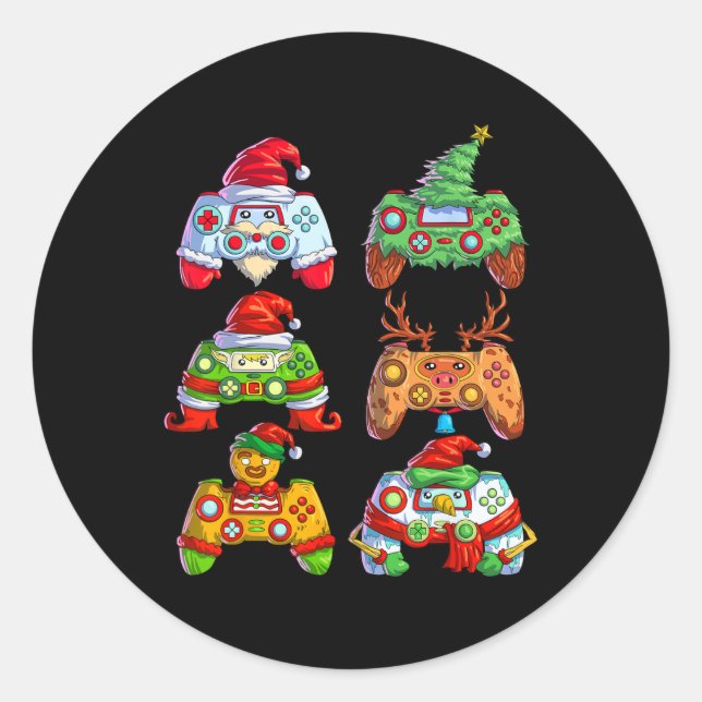 Video Game Controller Santa Hat Christmas Gamer 1  Classic Round Sticker (Front)
