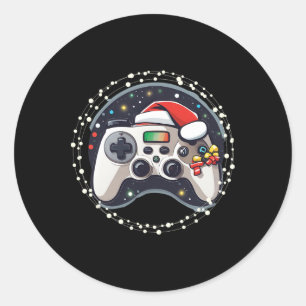 Video Game Controller Santa Hat Christmas Gaming X Classic Round Sticker