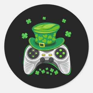 Video Game Controller Shamrock Gamer St Patricks D Classic Round Sticker
