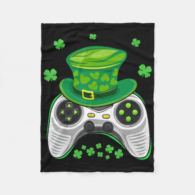 Video Game Controller Shamrock Gamer St Patricks D Fleece Blanket (Front)