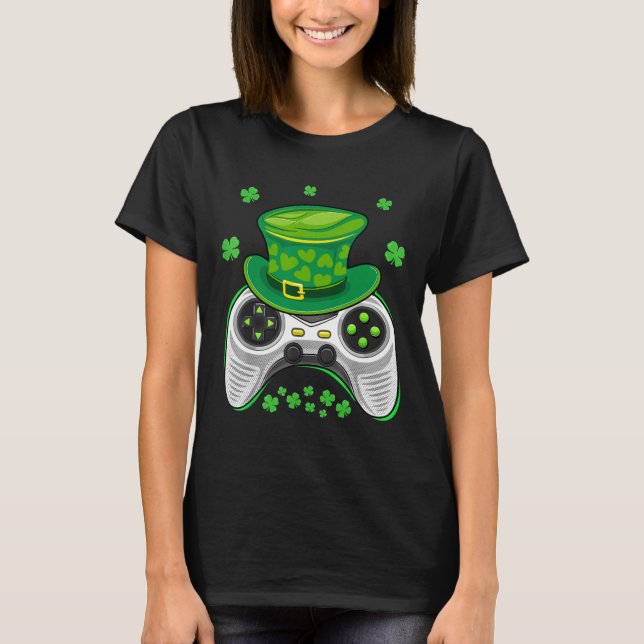 Video Game Controller Shamrock Gamer St Patricks D T-Shirt (Front)