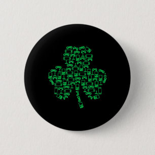 Video Game Controller Shamrock Irish Gamer St Patr 6 Cm Round Badge