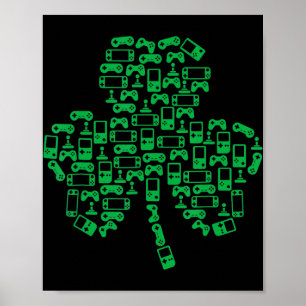 Video Game Controller Shamrock Irish Gamer St Patr Poster