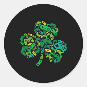Video Game Controller Shamrock St Patricks Day Boy Classic Round Sticker