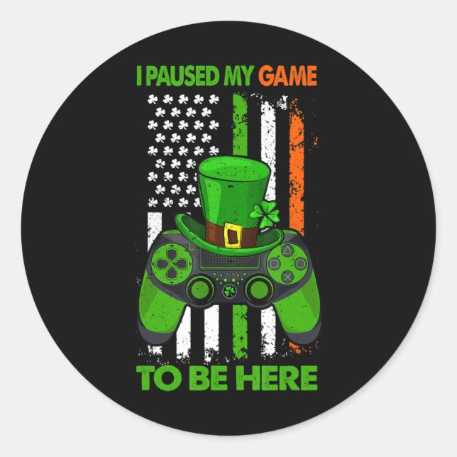Video Game Controller St Patricks Shamrock Irish F Classic Round Sticker (Front)