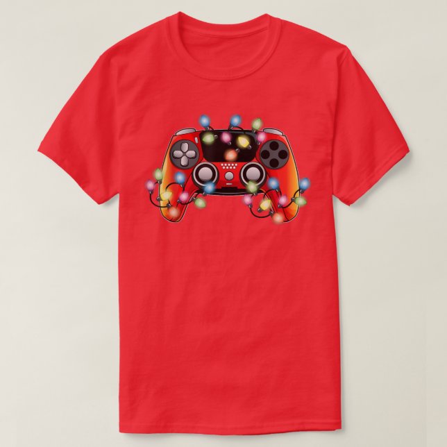 Video Game Controller with Christmas Lights T-Shir T-Shirt (Design Front)
