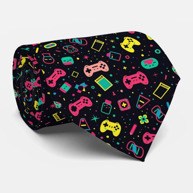 Video Game Controllers and Toys Pattern  Tie (Rolled)