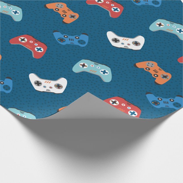 video game controllers dark blue wrapping paper (Corner)