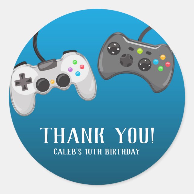 Video Game Controllers Gamer Birthday Party Favour Classic Round Sticker (Front)