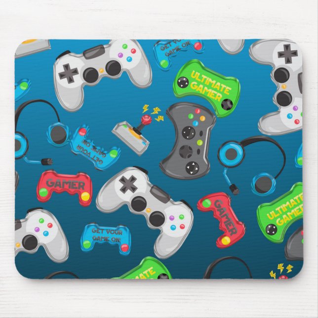 Video Game Controllers Gamer Fun Colourful Mouse Pad (Front)