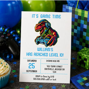 Video Game Dinosaur Gaming Birthday Party Invitation