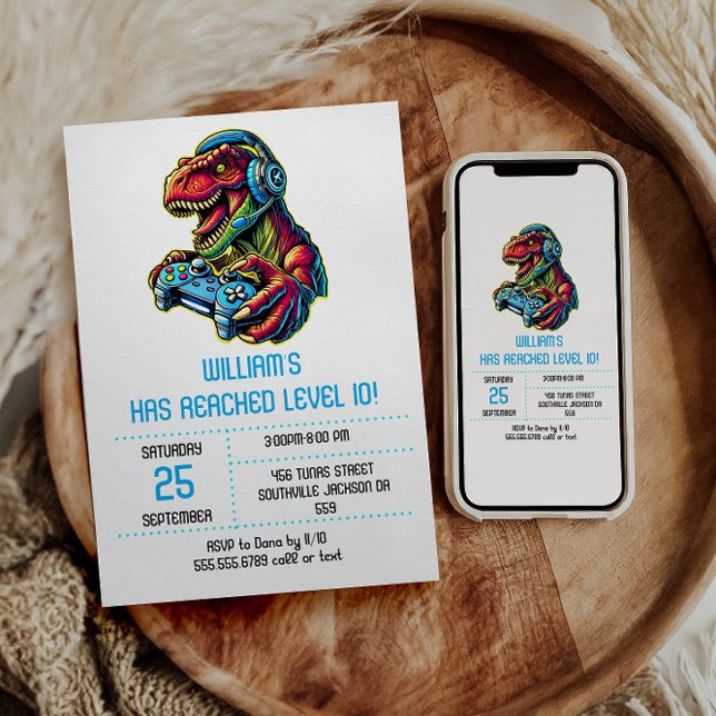 Video Game Dinosaur Gaming Birthday Party Invitation (Creator Uploaded)