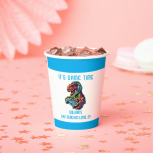 Video Game Dinosaur Gaming Birthday Party Paper Cups