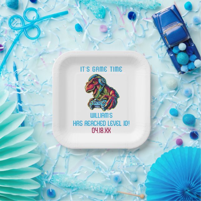 Video Game Dinosaur Gaming Birthday Party Paper Plate (Party)